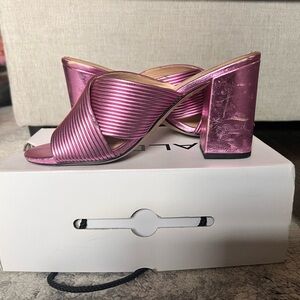 Aldo Metallic Pink Block Heel Mules
